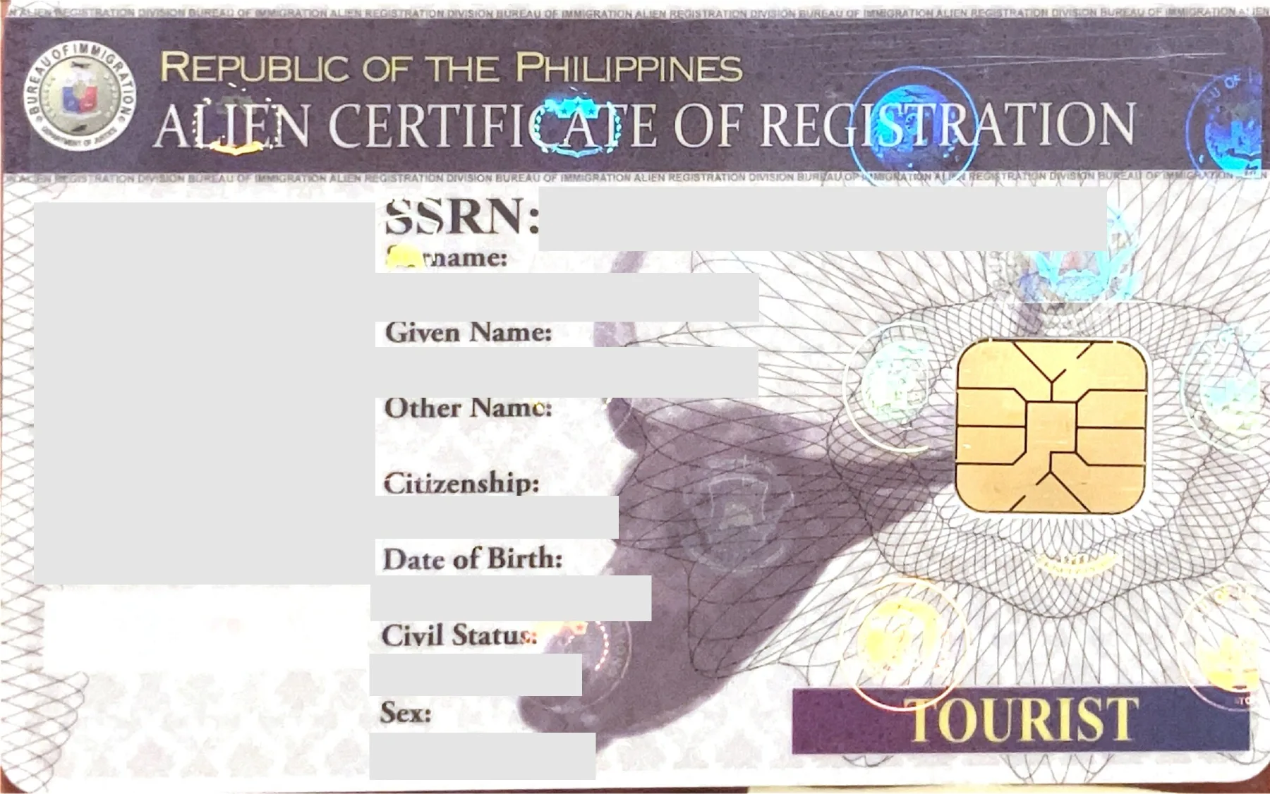 Recto anonymisé d’une ACR I-Card touristique